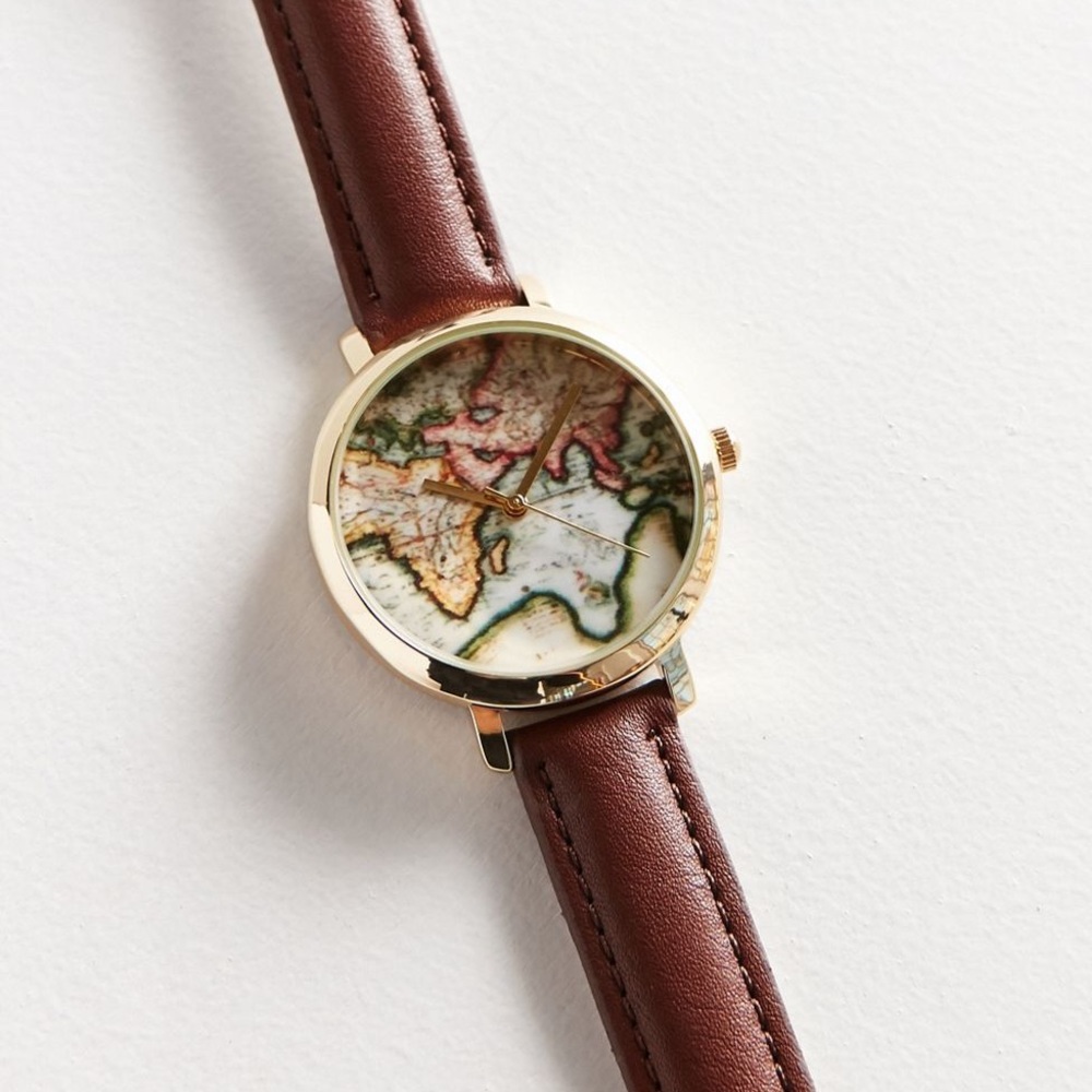 Urban Outfitters World Map Leather Watch